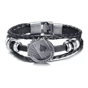 Royal Flush Leather Bracelet Ace Spade Poker Cards Rock Edgy Gothic Grunge Punk